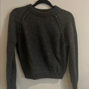 Zara Dark Gray Braided-Shoulder Crewneck Sweater